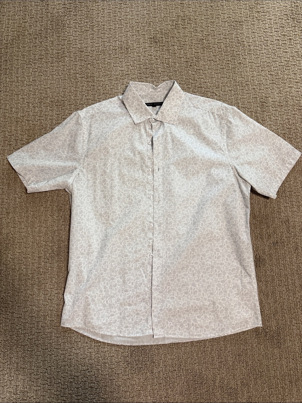Men's Short-Sleeve Button-Up Shirt - Light Gray Floral. designer brand (LG)
